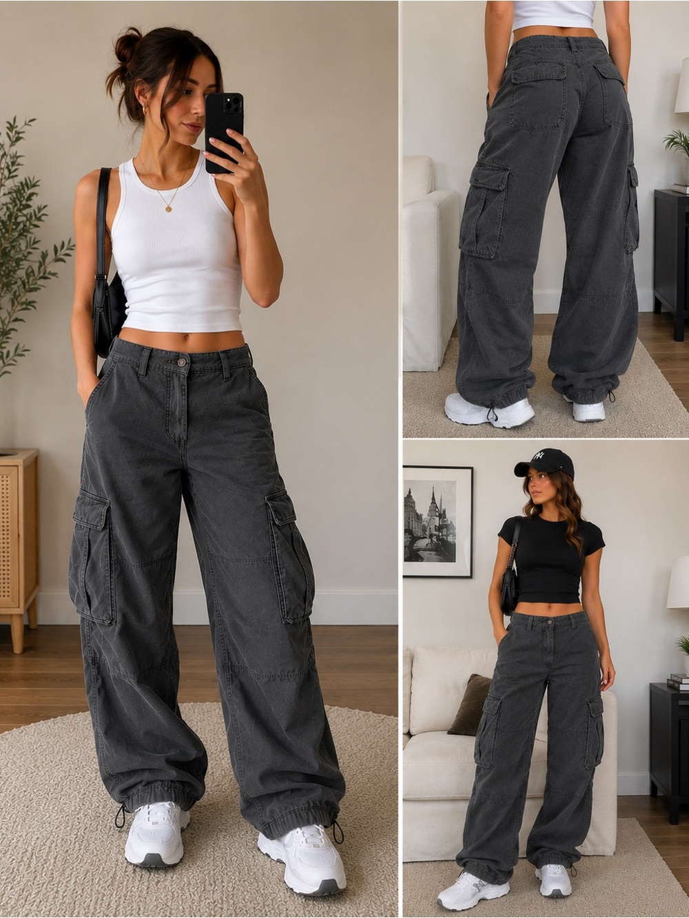 Size 4 TNA Aritzia Women’s Trooper Cargo Pants Charcoal Gray Utility Parachute - Picture 2 of 10